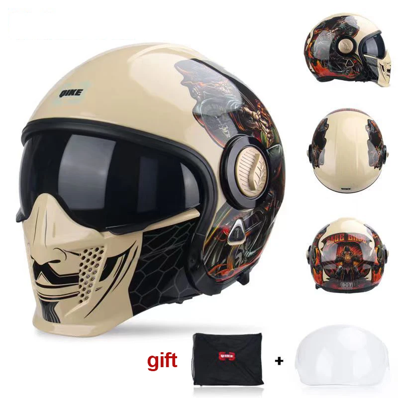 Motorcycle Helmet All Season Detachable Warrior Helmet Dual Purpose Helmet Double Mirror Personality Helmet Retro Helmet