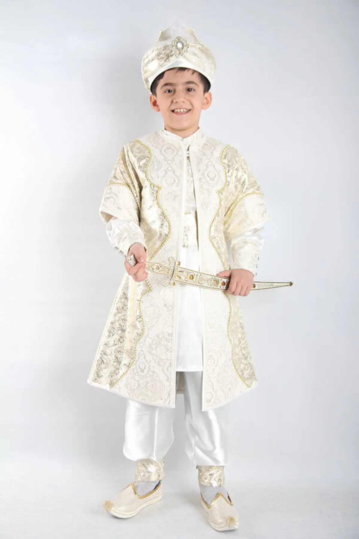 

New 2022 Patterned Cream Kaftan Costume Muslim Kids circition Clothes Accessories