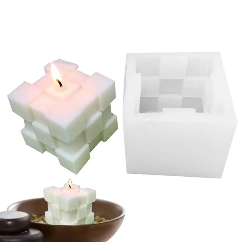 

DIY 3D Silicone Durable Candle Molds with Raised Square Shape Soft Scented Home Aromatherapy Mold Ornaments Easy to Demold