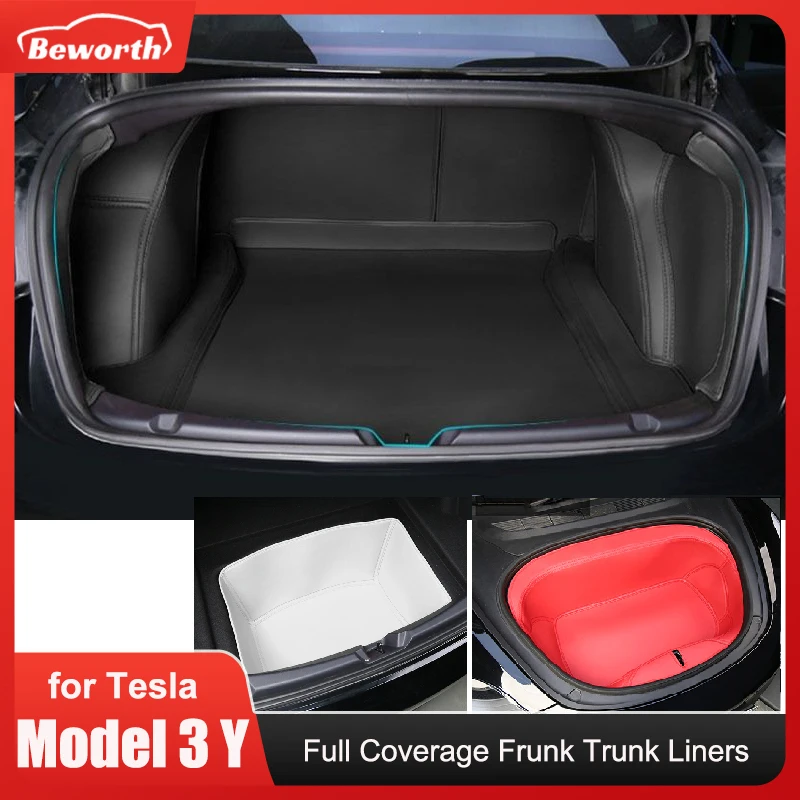 

Leather Trunk Mat Liner For Tesla Model Y 3 Full Coverage Frunk Set All Weather Boot Waterproof Non-Slip Durable Car Accessories