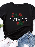 nothing rose print t shirt women short sleeve o neck loose tshirt summer women causal tee shirt tops camisetas mujer