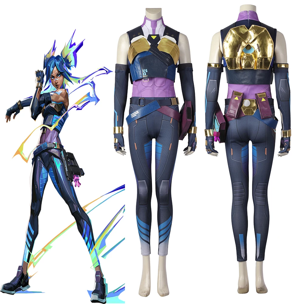 Valorant неоновая модель Женская боевая униформа полный комплект для Хэллоуина