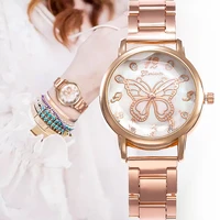 vrouwen butterfly rose gold rvs quartz horloge citizen lage prijs luxe trend manchet ronde armband horloge meisje gift