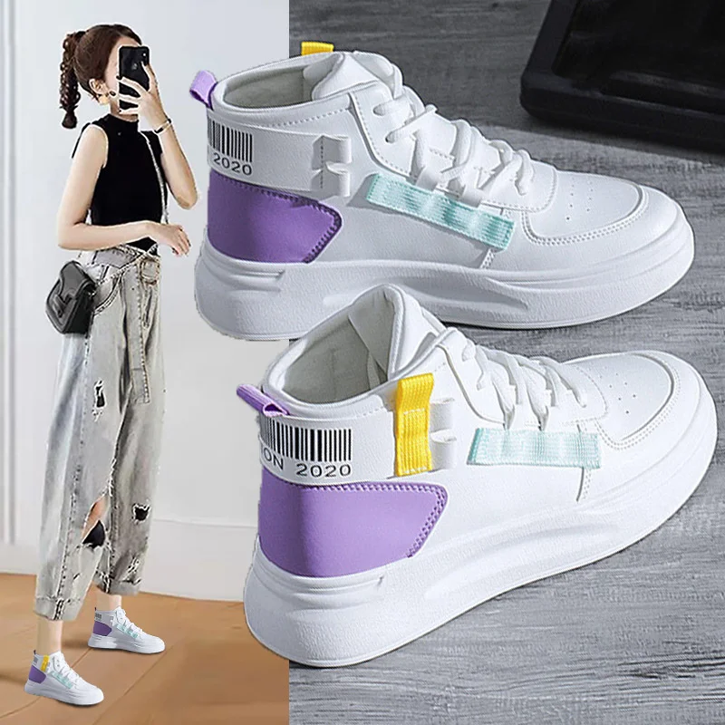 

Casual shoes women's new autumn board shoes women's breathable leather upper high top small white shoes women's versatile shoes
