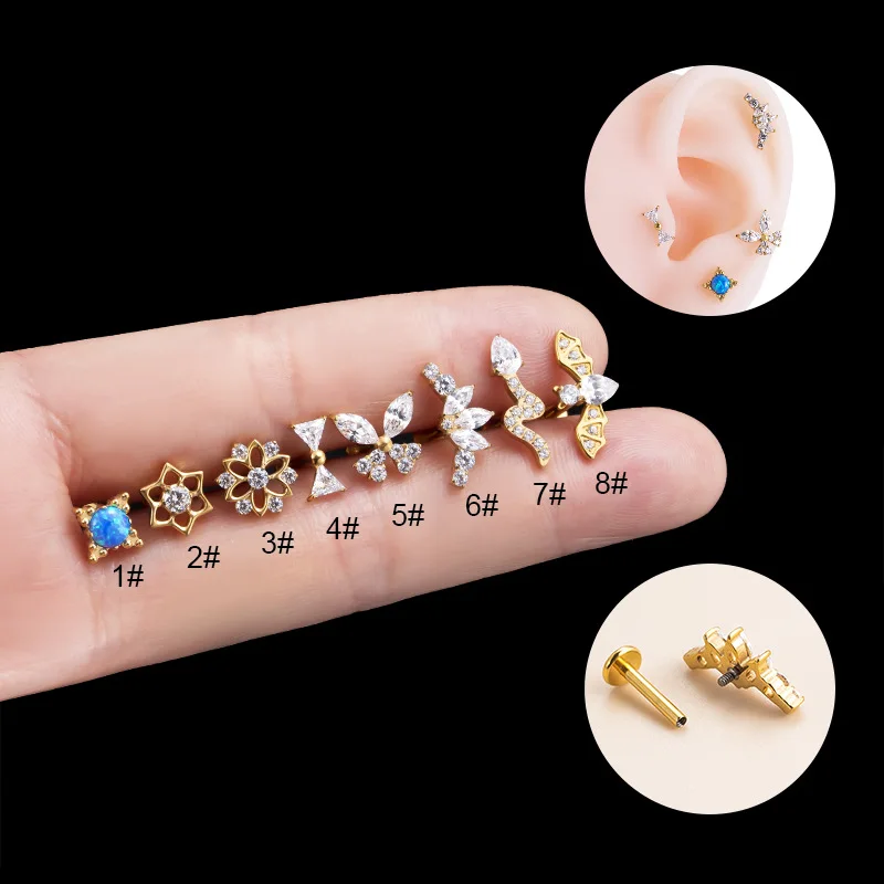 

G23 Titanium Insert Push-Pin Labret Geometric CZ Goth Lip Studs Helix Piercing Conch Cartilage Ear Nail Piercing Body Jewelry