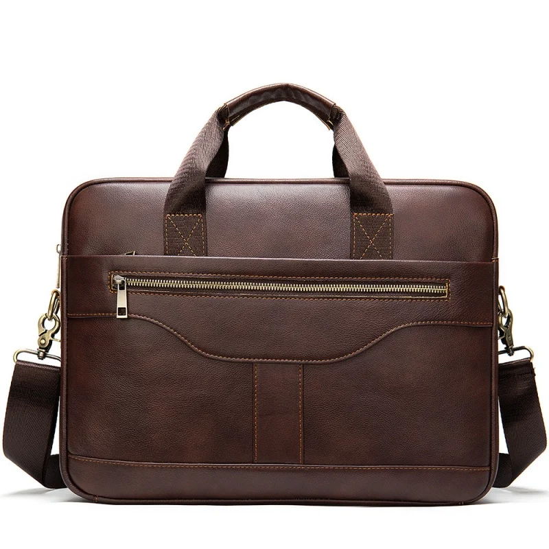 Business Men Genuine Leather Briefcase Portable Handbag Vintage Cowhide Crossbody Bag Male Large Capacity Laptop Bag