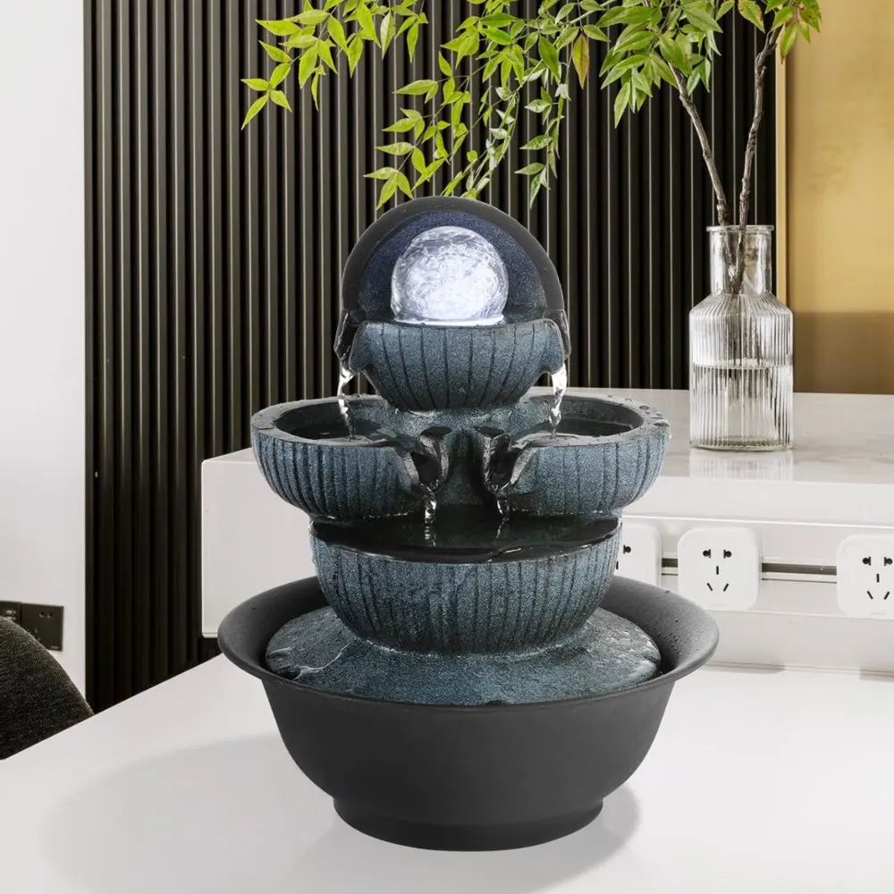 

Free Shipping 10.6"H Tabletop Water Fountain with Crystal Rolling Ball & LED Light, Indoor Flowing Bowls Waterfall Fountain Deco