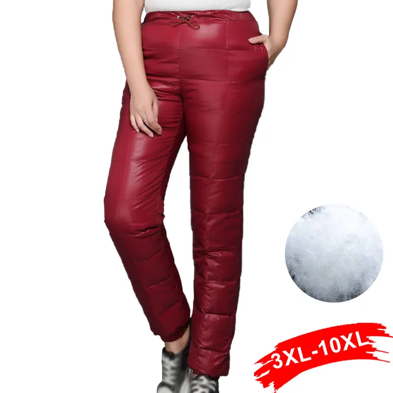 

Indie Y2k Winter Duck Down Velvet Jogger Pants Blue Red Women Elasitc Waist Skinny Warm Casual Pants Female Black Work Trousers