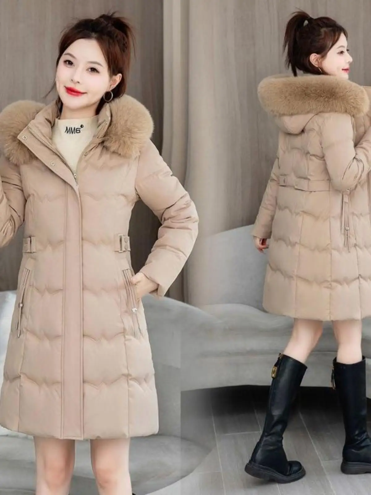 Winter New Korean Sle Big Fur Collar Cotton-Padded Coat Women Mid-Length Slim fit Cotton-padded jacket Thickened Slimming C...