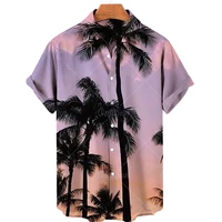 mens fashion shirts casual coconut tree 3d printed short sleeves lapel slim hawaiian shirts beachwear travel clothing oversized