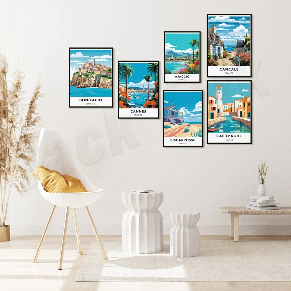Arcachon Antibes Bastia Cancale Cap dɺgde Ajaccio Bonifacio Biscarrosse BANDOL постер с принтом Франция