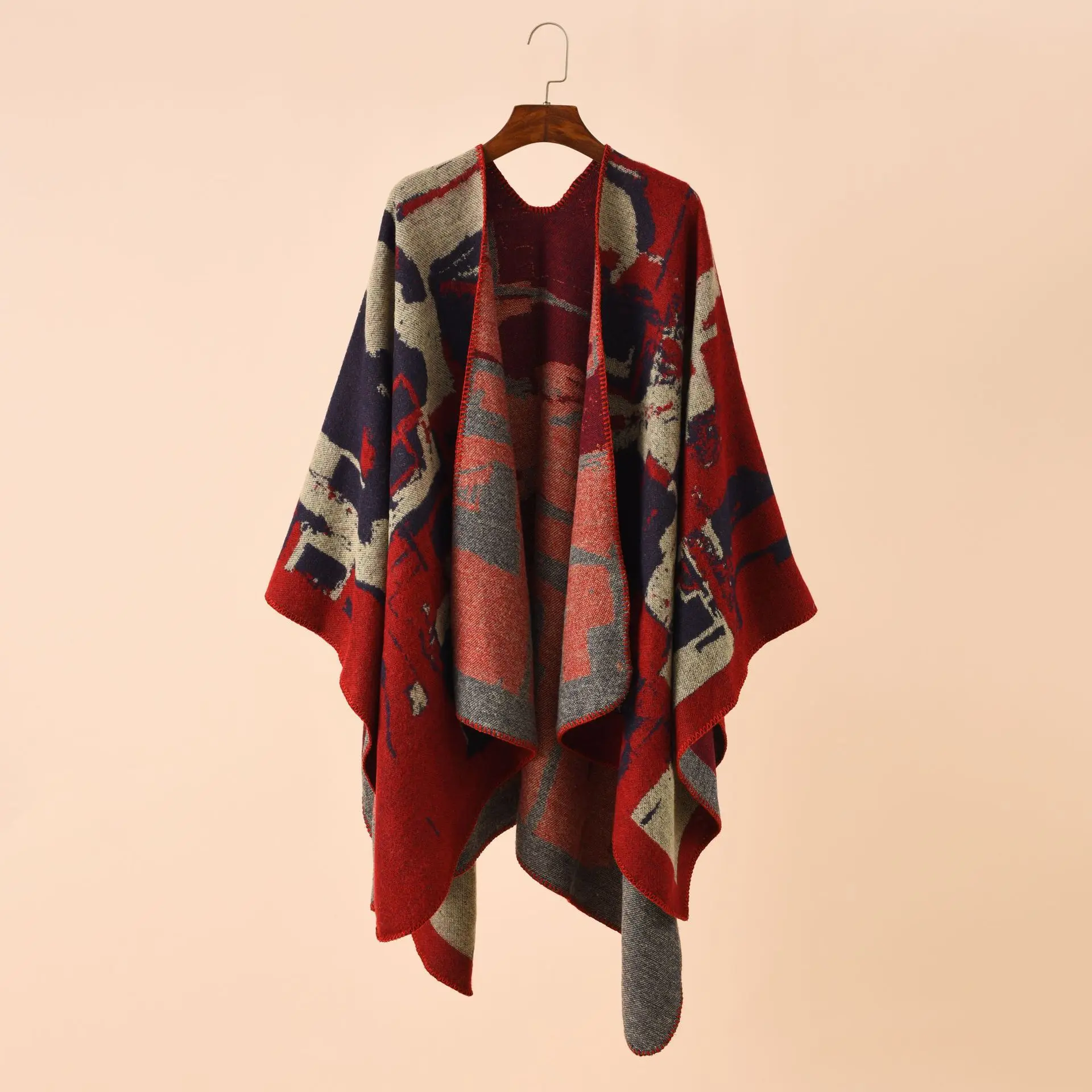 Осень-зима 2022 асимметричная кашемировая шаль с геометрическим узором в клетку