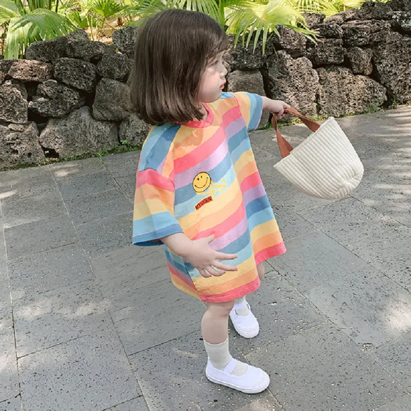 

Summer New Arrival Girls Fashion Striped T Shirt Kids Rainbow Tops