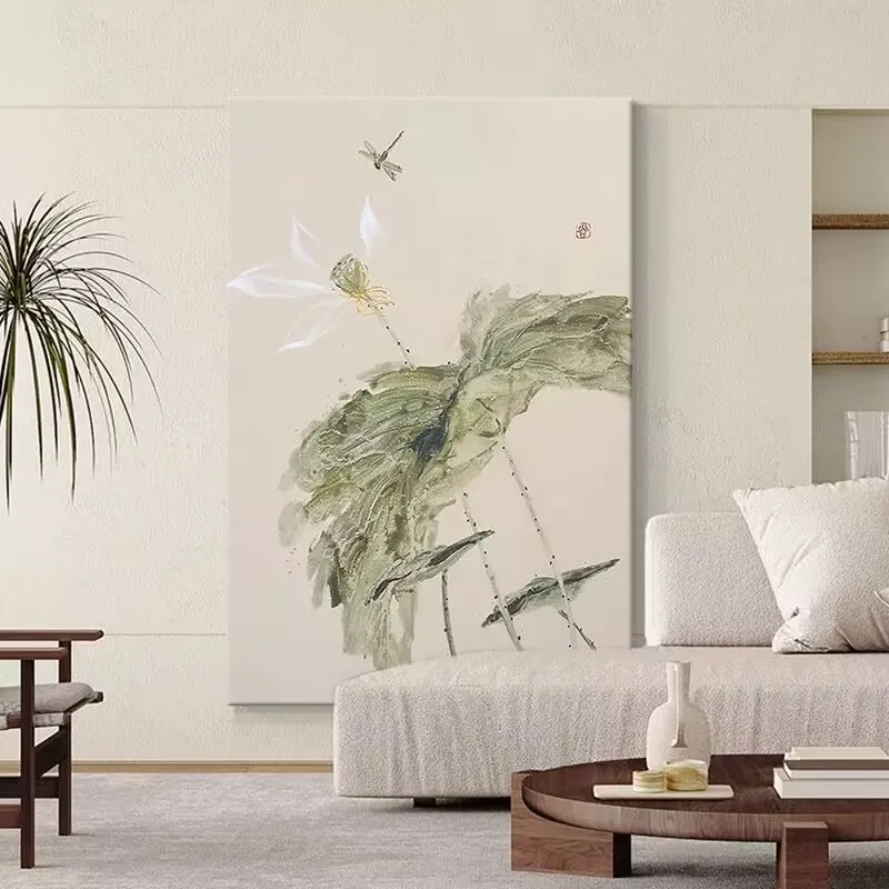 Лотос Стрекоза Чистая ручная картина маслом Новая китайская акриловая текстура