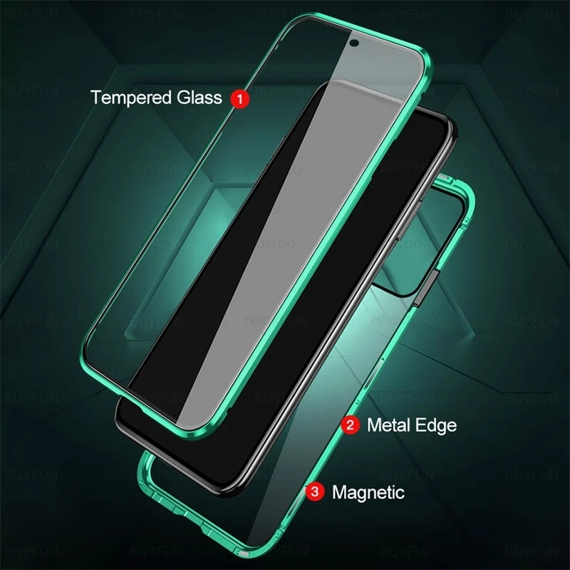 Samung S22 Ultra 360° Double-Sided Tempered Glass Matel Bumper Full Protect Cover for Samsung Galaxy S22 Ultra Magnet Flip Coque images - 6