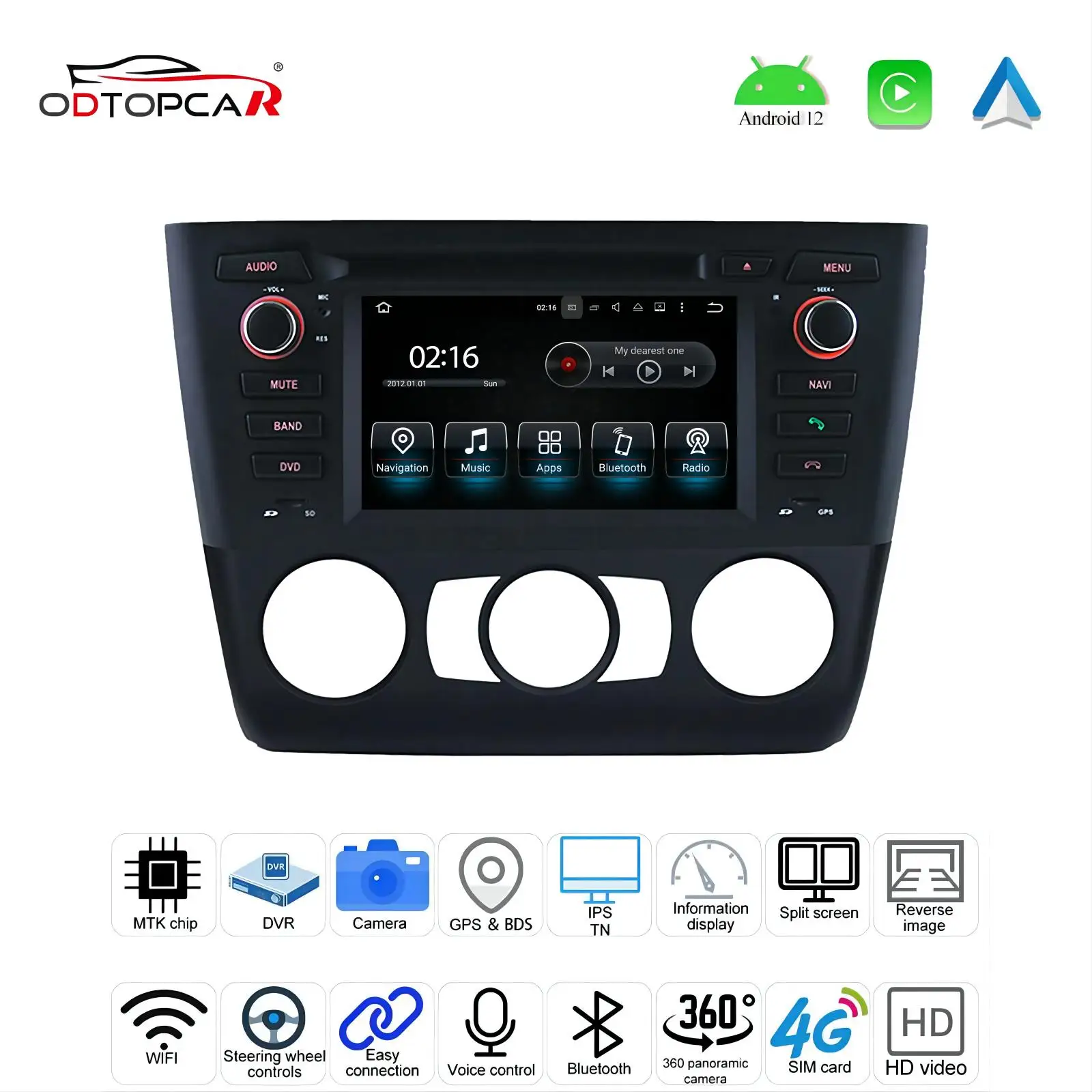 głosem z systemem Android ODTOPCAR do BMW serii 1 E81 E82 E87 E88 Bluetooth Radio 6 2-calowy ekran dotykowy 2 Din Stereo Akcesoria samochodowe