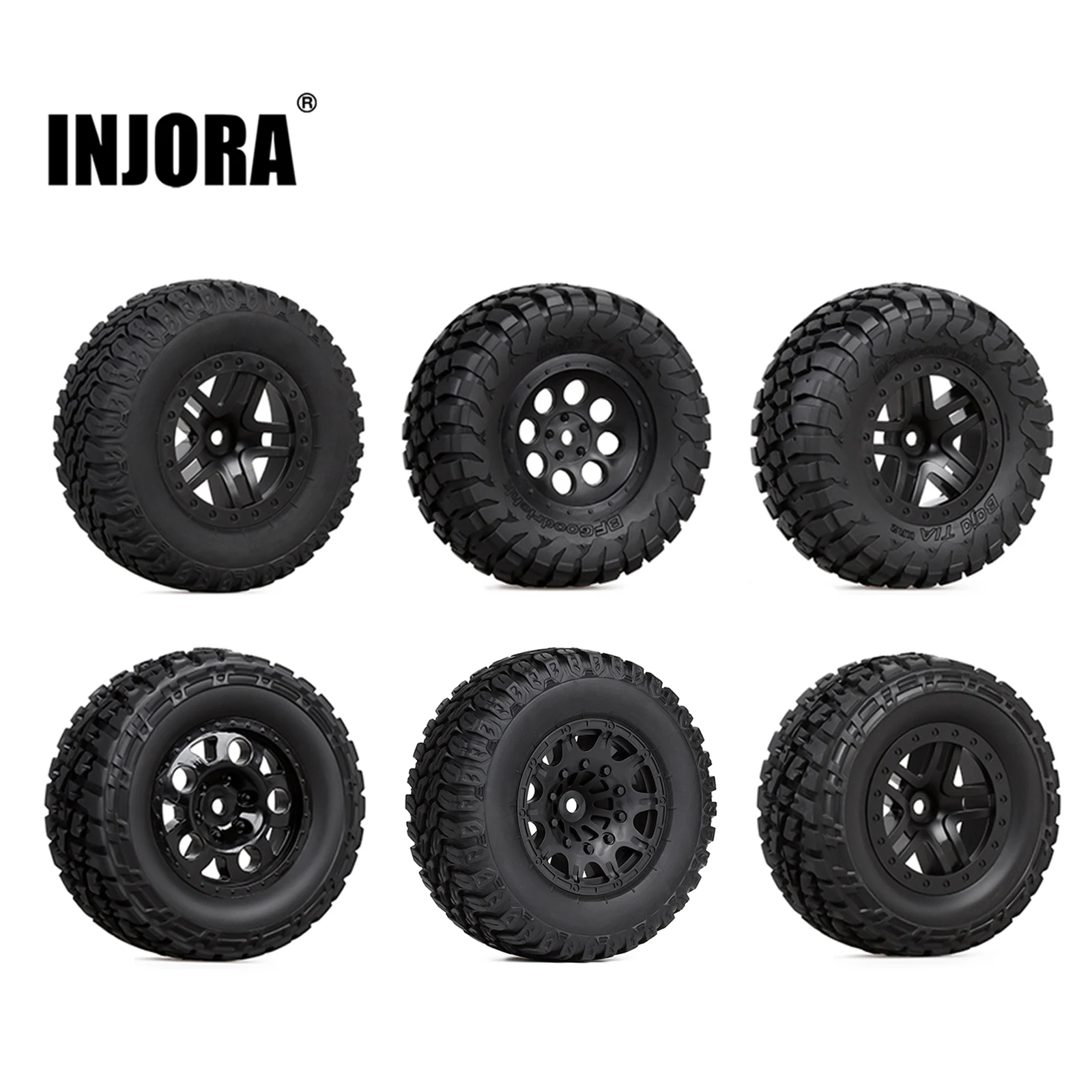 INJORA 4PCS 110*48MM 108*42MM RC Car Rubber Tires Wheel Rim Set for 1/10 Short Course Truck Slash VKAR 10SC HPI
