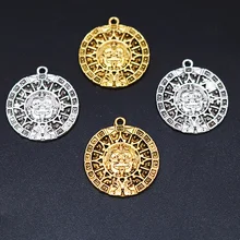 10pcs Mayan Civilization Wizard Astrology Perpetual Calendar Round Tag Pendant DIY Charm Bracelet Earrings Jewelry Crafts Making