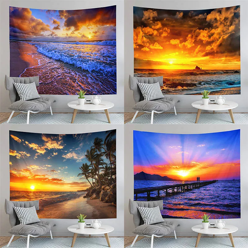 

Sunset Beach Tapestry Wave Tapestry Golden Sky Tapestry Home Living Room Bedroom Dormitory Wall Tapestry Can Be Customized