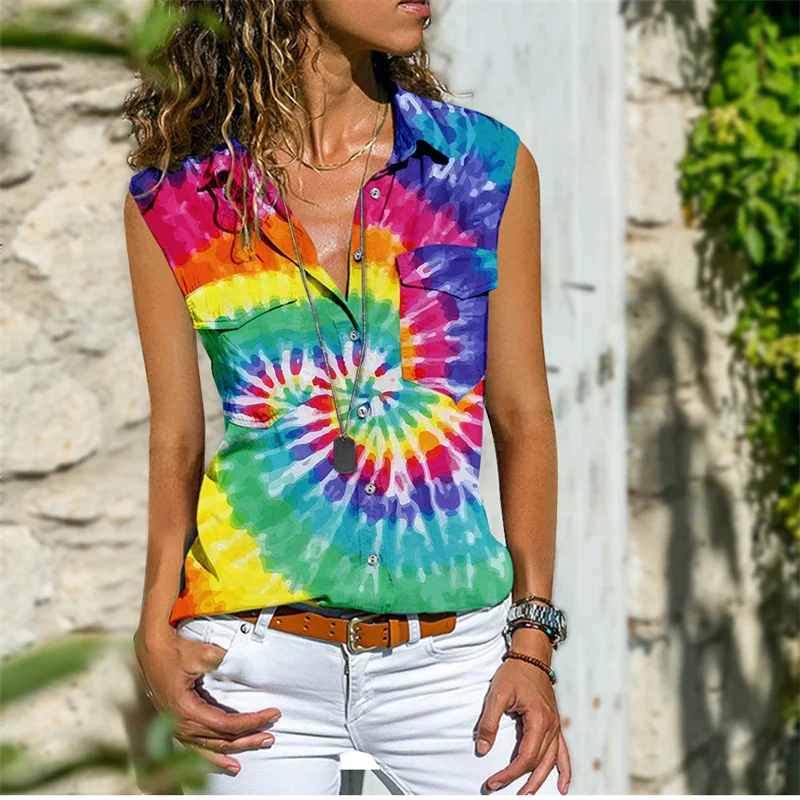 

Summer Women Sleeveless Shirt Blouse Tracksuit Casual Clothes Printing Simple Style Comfortable Fashion Cross-border