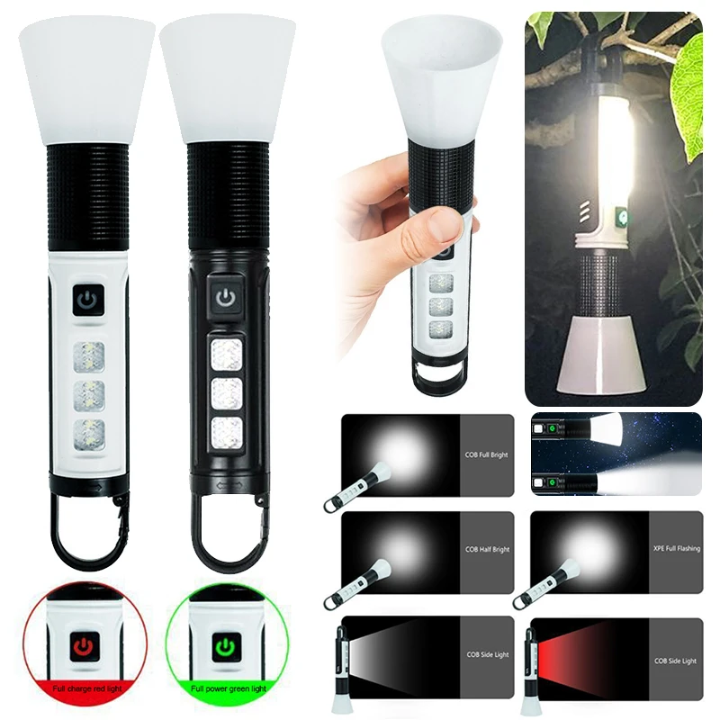 

Портативный фонарик для кемпинга, лм, XPE COB, светодиодный фонарь онарик с 5 режимами, телескопический зум, зарядка через USB, Type-C, Рабочая лампа