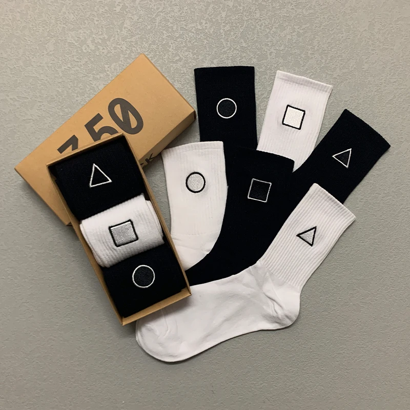 3 Pairs/Box Smile Geometry Stockings Cotton Harajuku Solid color Soft Triangle Sports Funny Long Gift for Men Women Socks Pack