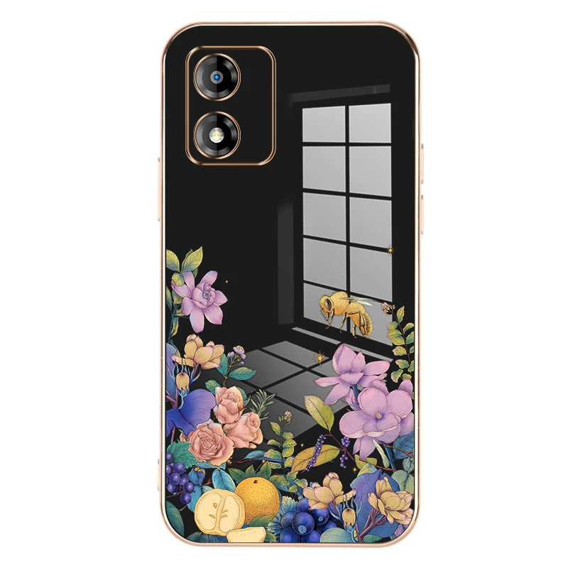 

Simple Flowers Pattern Plating Phone Cases For Motorola Moto E13 Back Cover