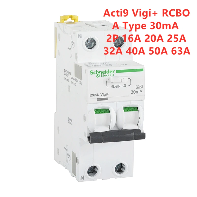 Schneider Electric-interruptor de corriente Residual con protección contra sobrecorriente, disyuntor Acti9 Vigi...