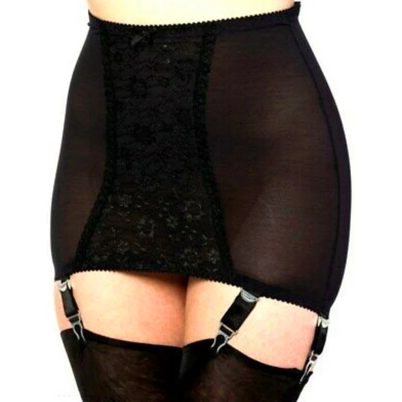 Vintage Girdle Lace Garter Belt Sexy Black Suspender Belt with 6 Straps Metal Clip for Stockings Lingerie