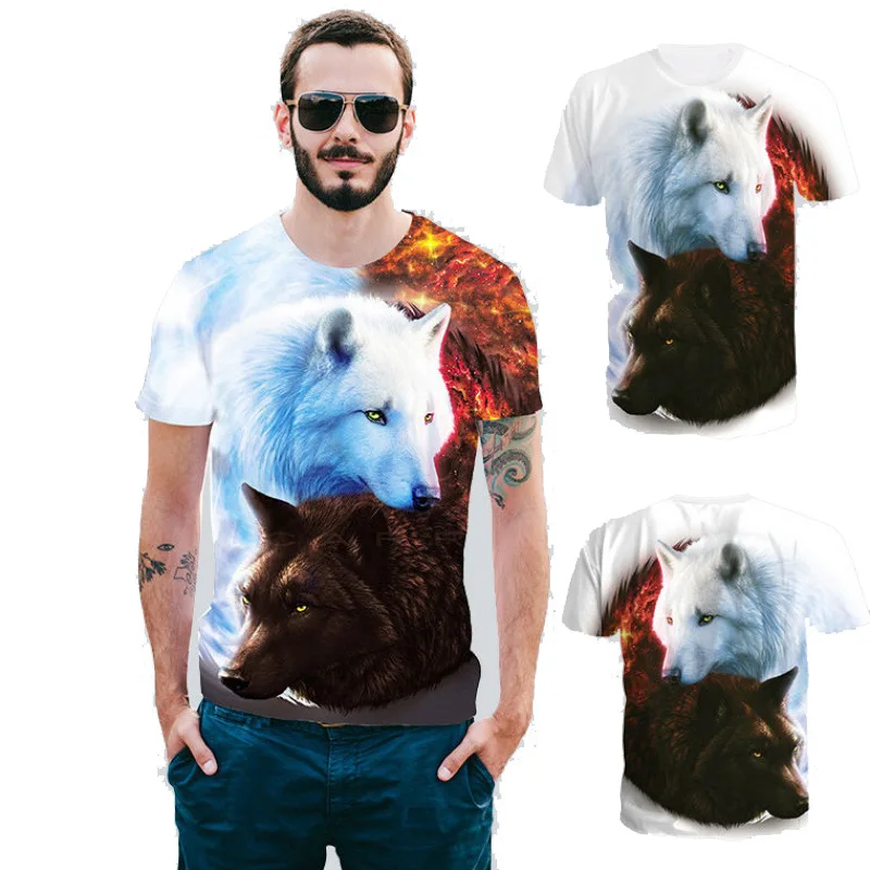 

Amantes lobo impresso t camisas dos homens 3d t-shirts navio da gota topo t manga curta camiseta em torno do pescoço tshirt moda