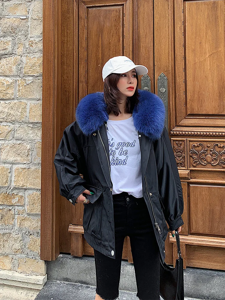 Parka Women's New Rex Rabbit Fur Detachable Liner Fox Fur Big Fur Collar Short Fur Coat Winter Clothes