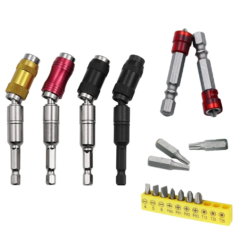 

1/4"Multi-angle Magnetic Screw Drill Tip Angle Pivoting Tip Holder Magnetic Screwdriver Drill Bit Drive Guide Extensions Adapter