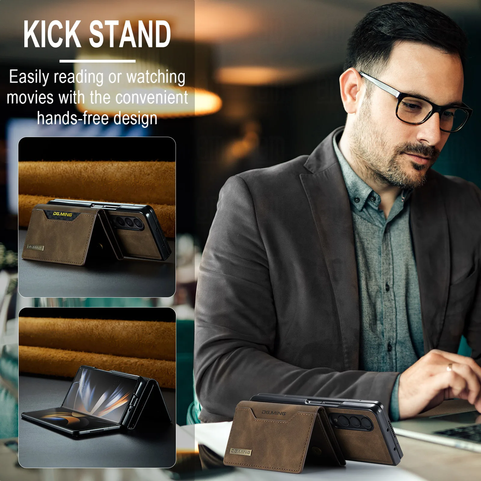 2 в 1 Съемная задняя крышка для Samsung Galaxy Z Fold 4 3 Fold4 Fold3 5G Чехол-кошелек с держателем