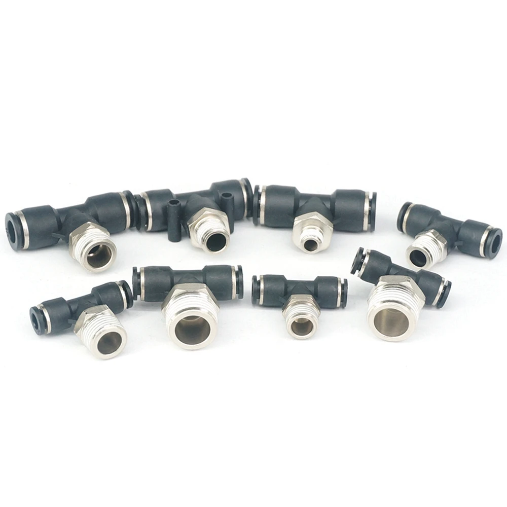 

LOT 5 Fit Tube OD 5/32" 1/4" 5/16" 3/8" 1/2" -1/8" 1/4" 3/8" 1/2" NPT Male Tee 3 Ways Branch Pneumatic Connector Push In Fitting