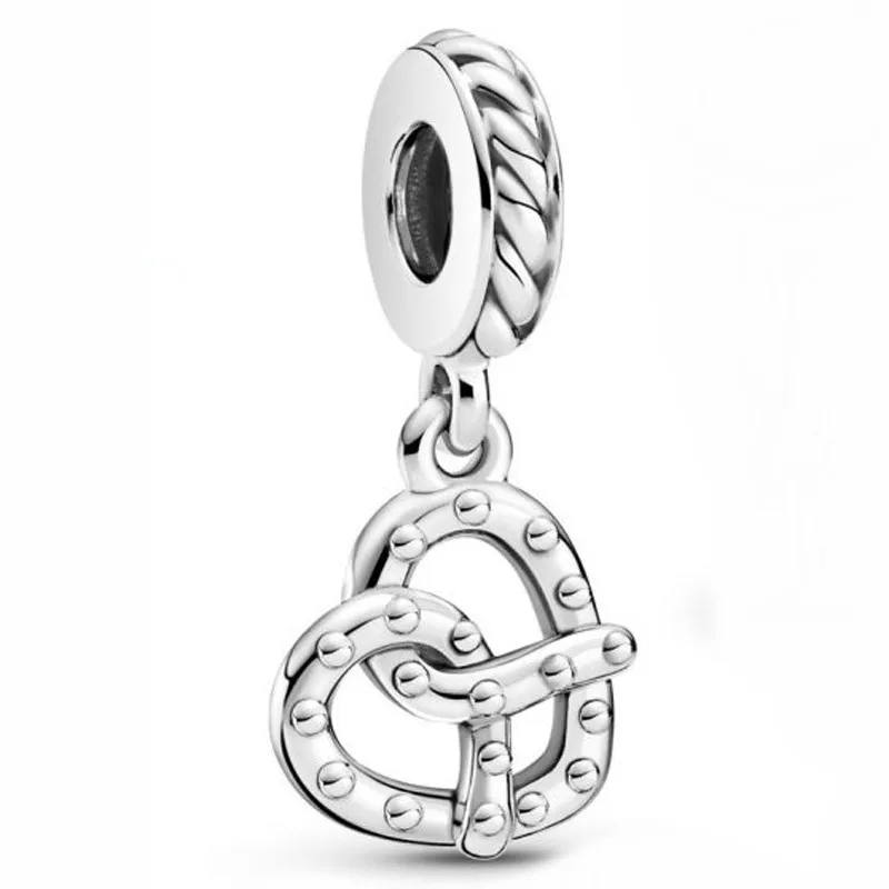 

Authentic 925 Sterling Silver Moments Pretzel Heart Dangle Charm Bead Fit Women Pandora Bracelet & Necklace DIY Jewelry