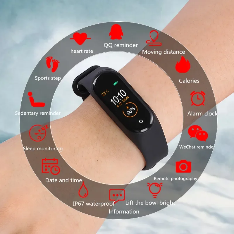 

NEW2023 Bracelet Waterproof M4 Smart band Color Screen Dynamic Heart Rate Monitor Wristband 20 Meters Sport Passometer