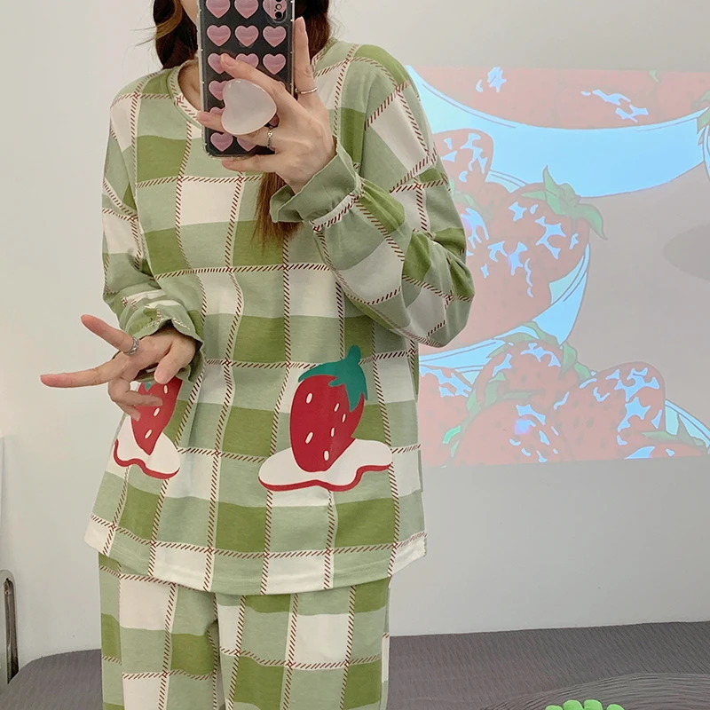 2023 ms long sleeve pajamas comfortable women pajamas suits printed cotton spring girl style clothes household to take