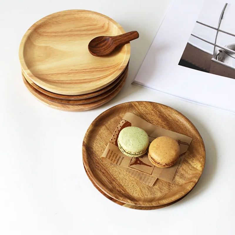 

Wood Hand-made Dinner Plates Round Wood Plates for Fruits Dishes Snacks Dessert Serving Tray Tableware Wood Tray Kitchen Items