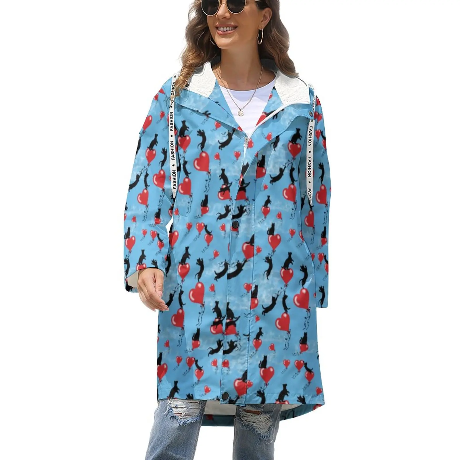 

Flying Red Balloon Warm Coats Black Cat Retro Zipper Winter Coat Female Casual Windbreaker Custom Oversize Clothes
