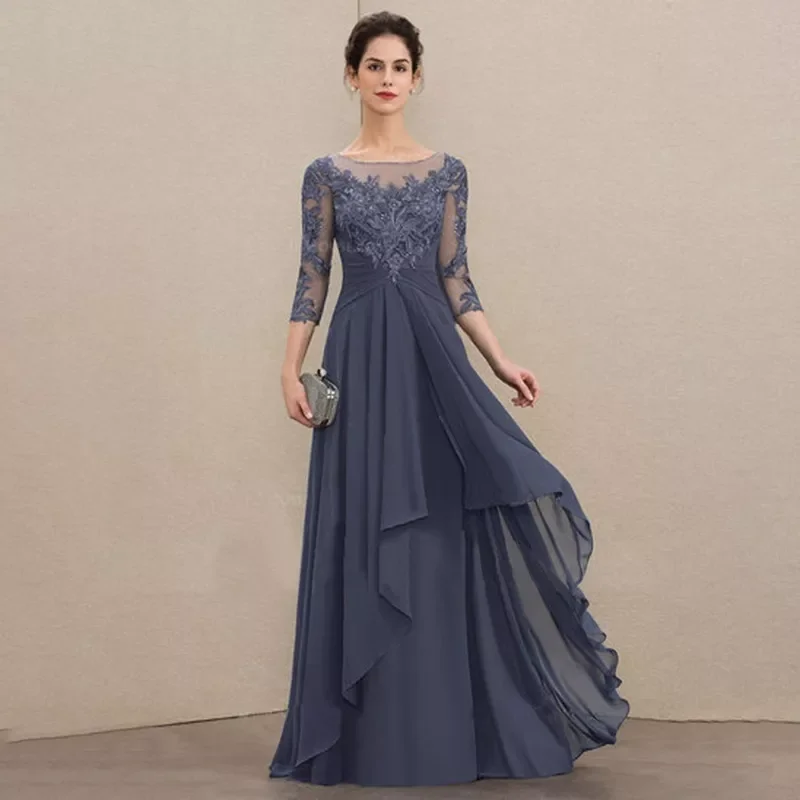 2023NEW New Fashion Ladies Dress Elegant Formal Women Lace High Waist 3/4 Sleeve Bridesmaid A-line Prom Cocktail Party Dresses