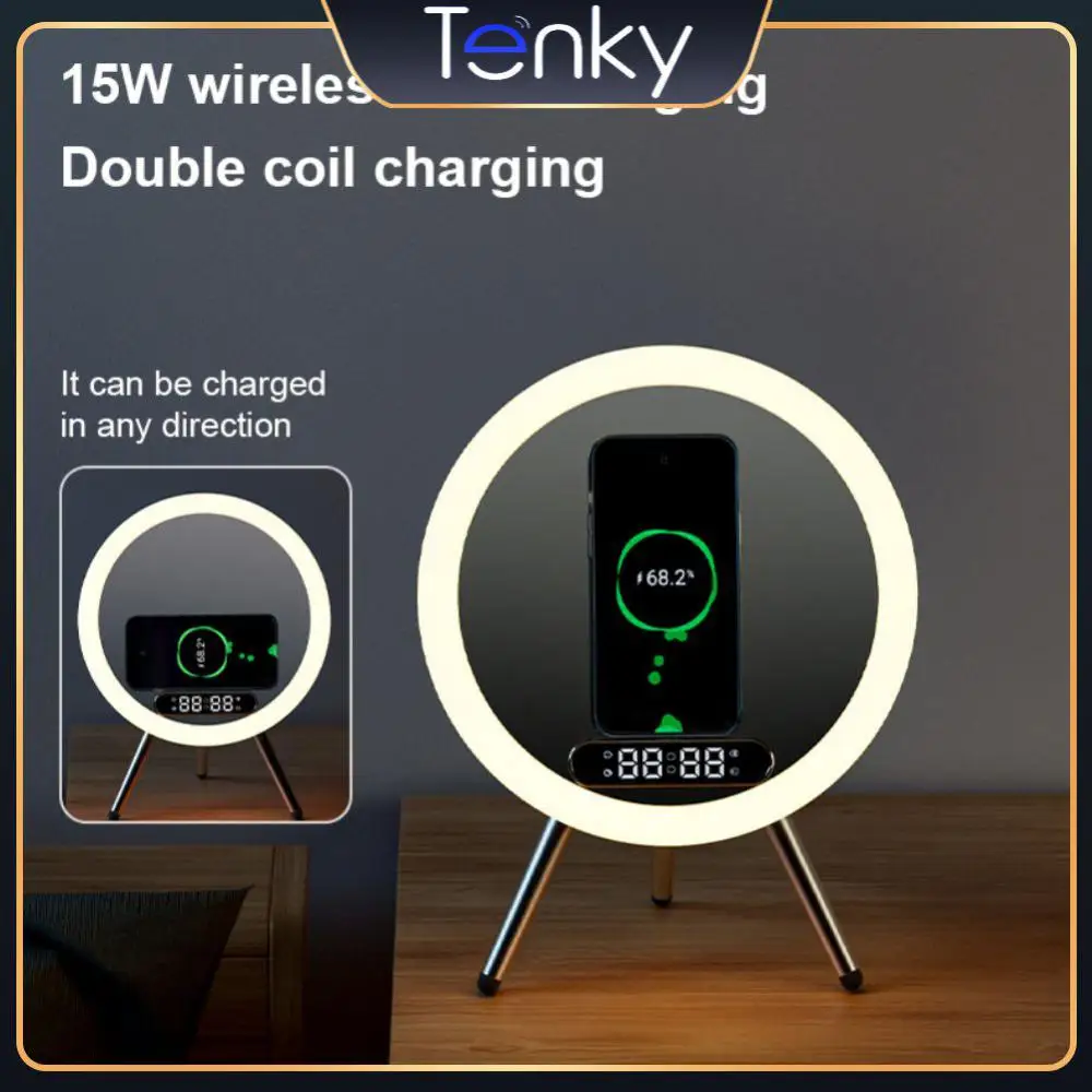 

Lighting Phone Stand Portable Small Audio Digital Display Phone Holder Lazy Live Alarm Clock Lighting Wireless Charger