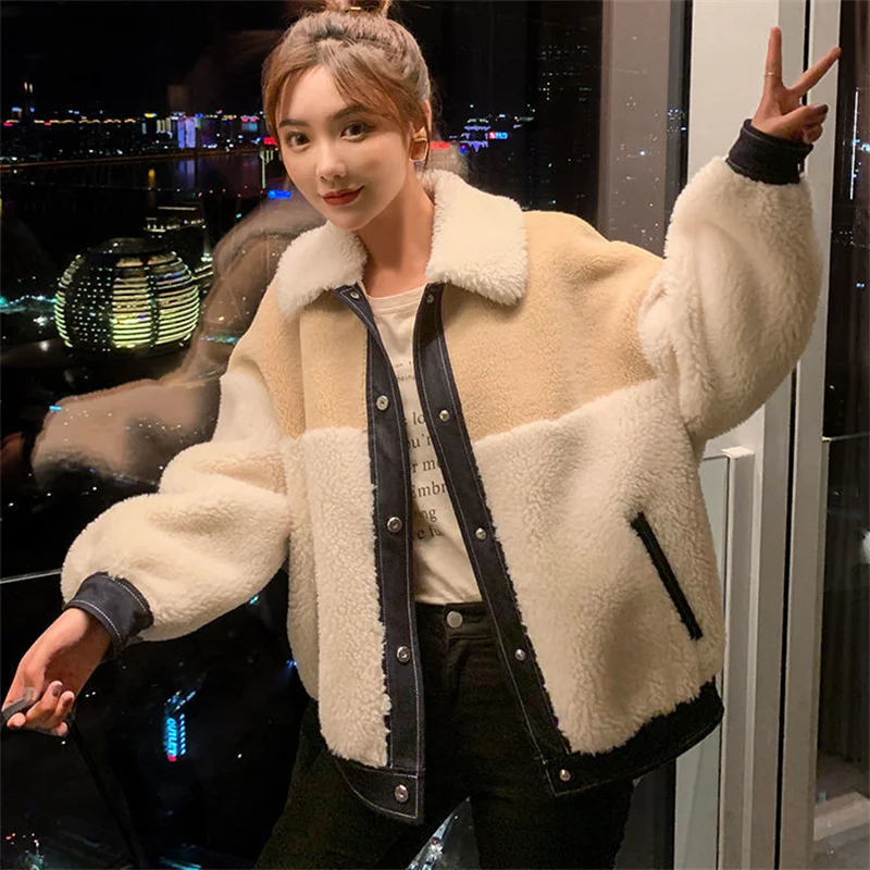 

Women Lamb wool Net Celebrity Xiaoxiangfeng 2022 Autumn And Winter New Velvet Thicken Loose All-match Jacket Female Coat