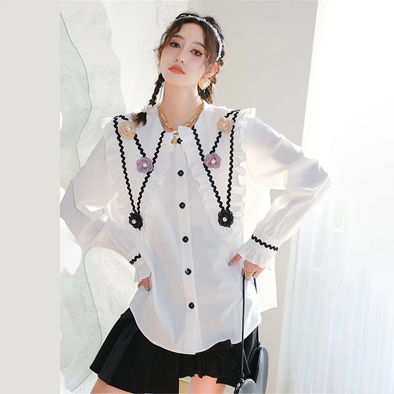 women's tops Spring doll collar shirt female white casual shirt button designcommuter white shirt female blouse wholesale
