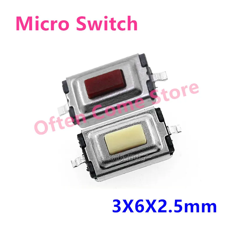 

100Pcs Tact Touch Micro Switch 3X6X2.5 Tactile Push Button Switch 3*6*2.5 mm SMD 2 Pin Car Remote Control Key Button Switch