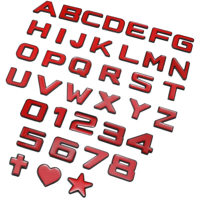 Черный, красный, 3D металл, сделай сам, буквы алфавита, эмблема, цифры, английская маркировка, мотоцикл, багажник автомобиля, логотип, наклейка, цифровая наклейка, значок