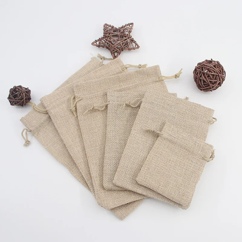 

10pcs Vintage Jute Bags Natural Burlap Linen Drawstring Gift Bags Sacks Party Favors Packaging Bag Wedding Gift Bag Party Supply