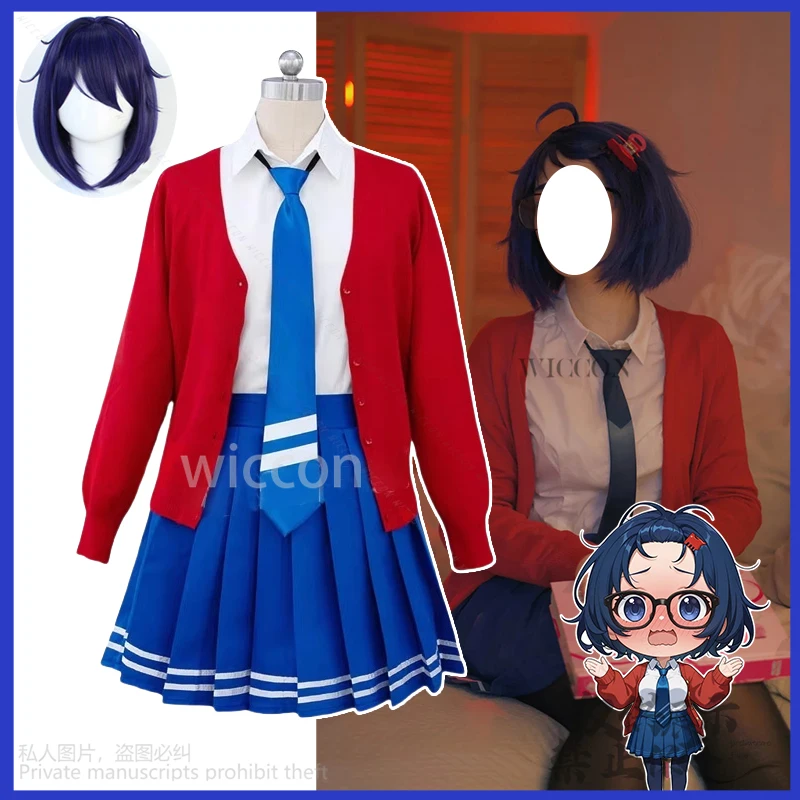 Аниме Horror Game Mita MiSide Косплей Костюм Красное Пальто Свитер Платье и Парики Для