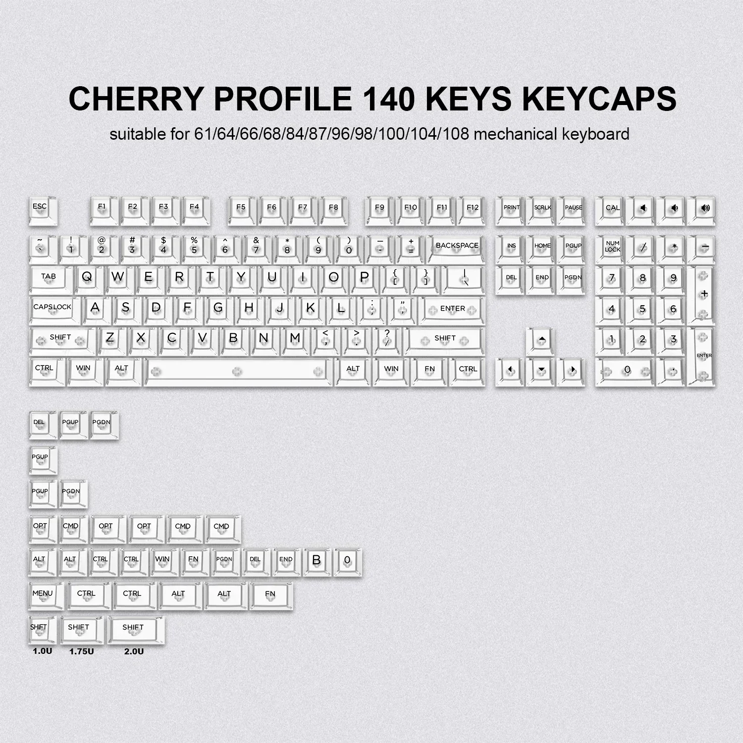 140-клавишные белые прозрачные колпачки для клавиш Cherry Profile Ice Crystal Keycap с