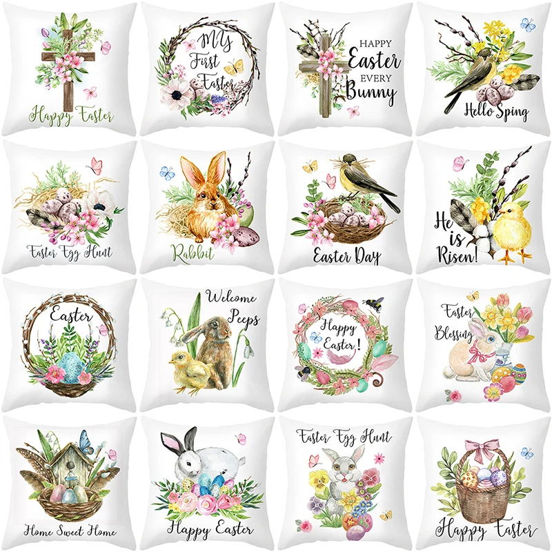 

45X45CM Happy Easter Decoration For Home Easter Rabbit Eggs Pillowcase Bunny Easter Cotton Pillow Case Easter Party Supplies
