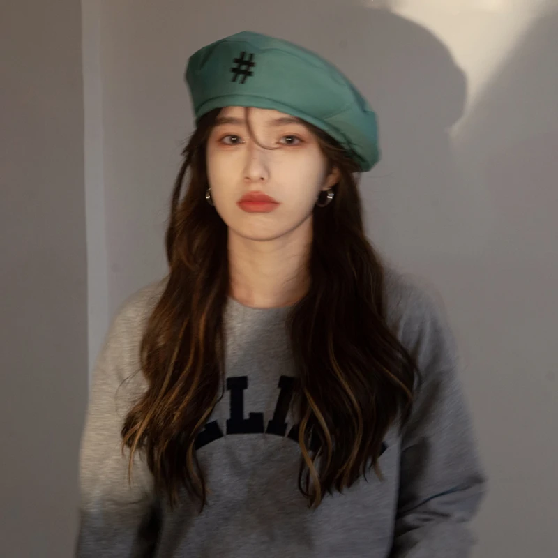 

Luna&Dolphin Women Peacock Blue British Style Berets Adjustable Autumn Korean Artist Cap Solid Color Winter Painter Beanie Hat